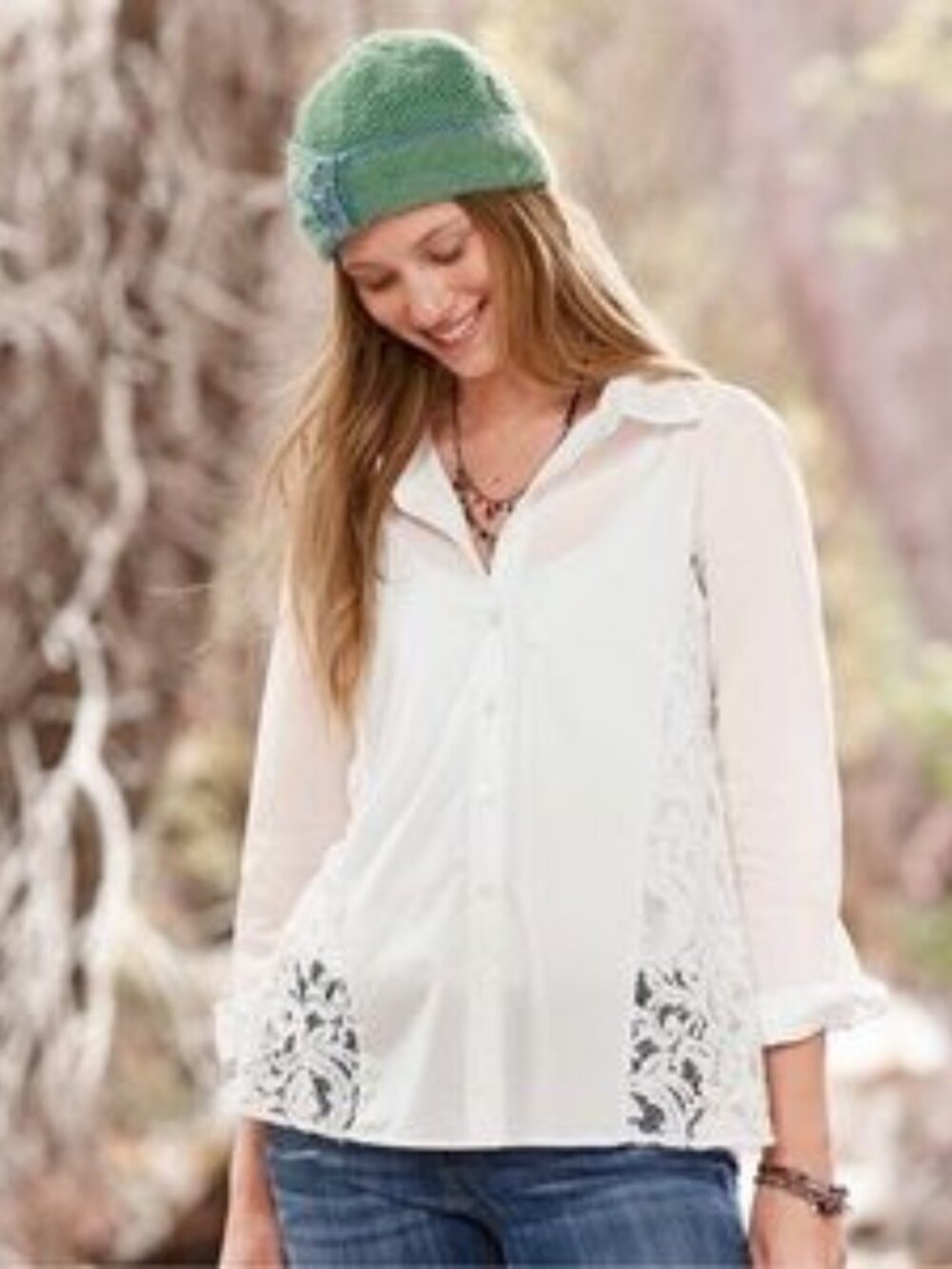 NWOT SUNDANCE: Oversized White Button Up Poplin w/ Lace Back (XS)